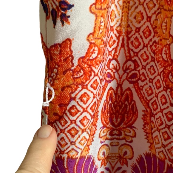 Antonio Melani Dress 10 Orange Blue Floral Sleeveless V-Neck Lined Belt Loops - Picture 8 of 12